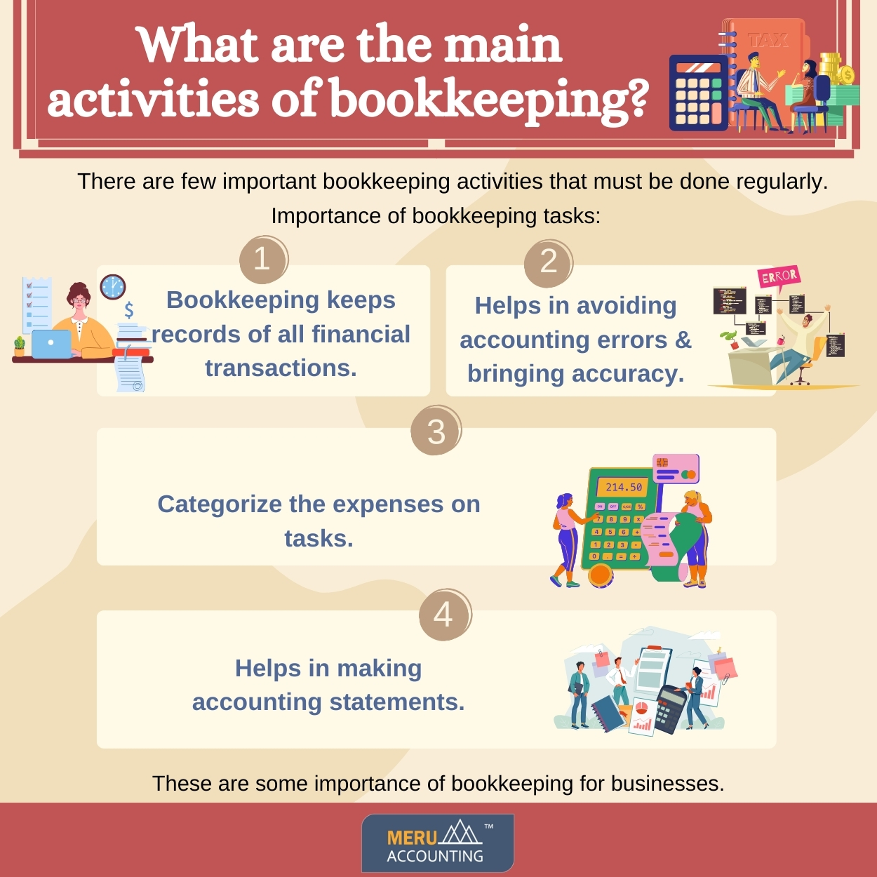 What are the main activities of bookkeeping 1250 by 1250 1